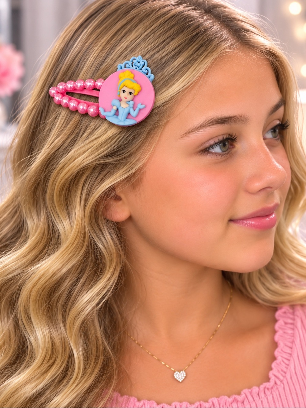 Cinderella Pearl Hair Clip for Girls – Cute Handmade Snap Clip - Picture 2 of 3